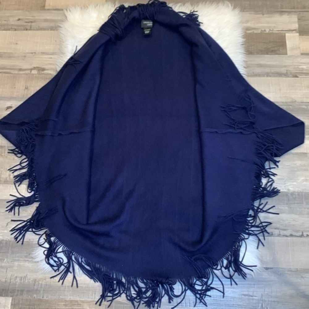 Layers by Lizden soft fringed cocoon wrap blanket shawl sweater one size navy